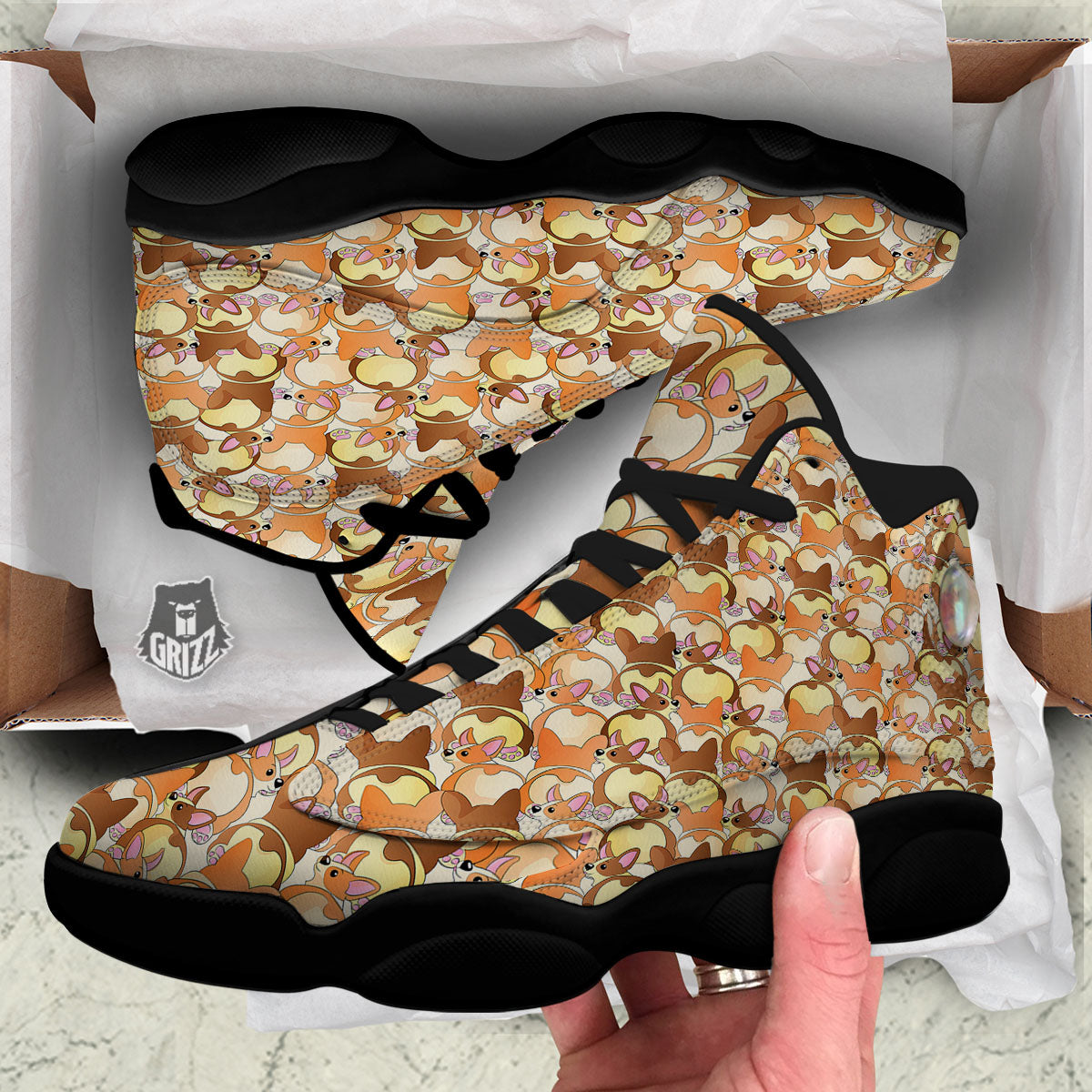Corgi Butt Print Pattern Black Basketball Shoes-grizzshop