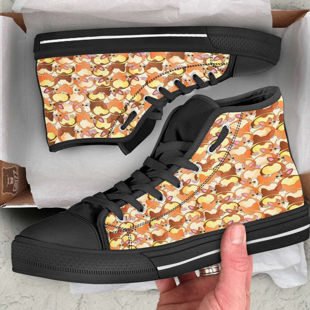 Corgi Butt Print Pattern Black High Top Shoes-grizzshop