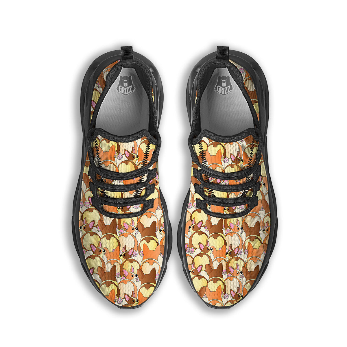 Corgi Butt Print Pattern Black Running Shoes-grizzshop