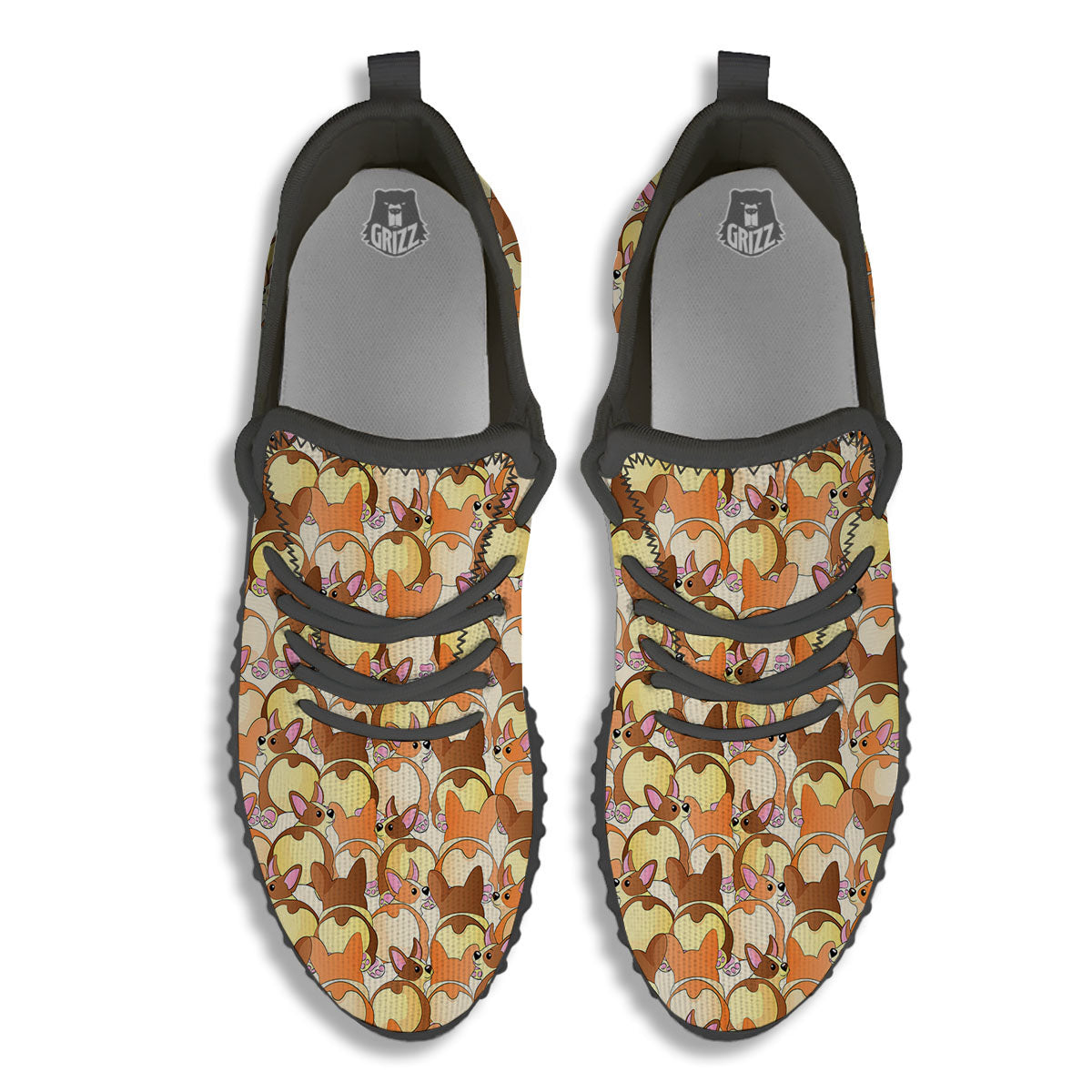 Corgi Butt Print Pattern Black Walking Shoes-grizzshop