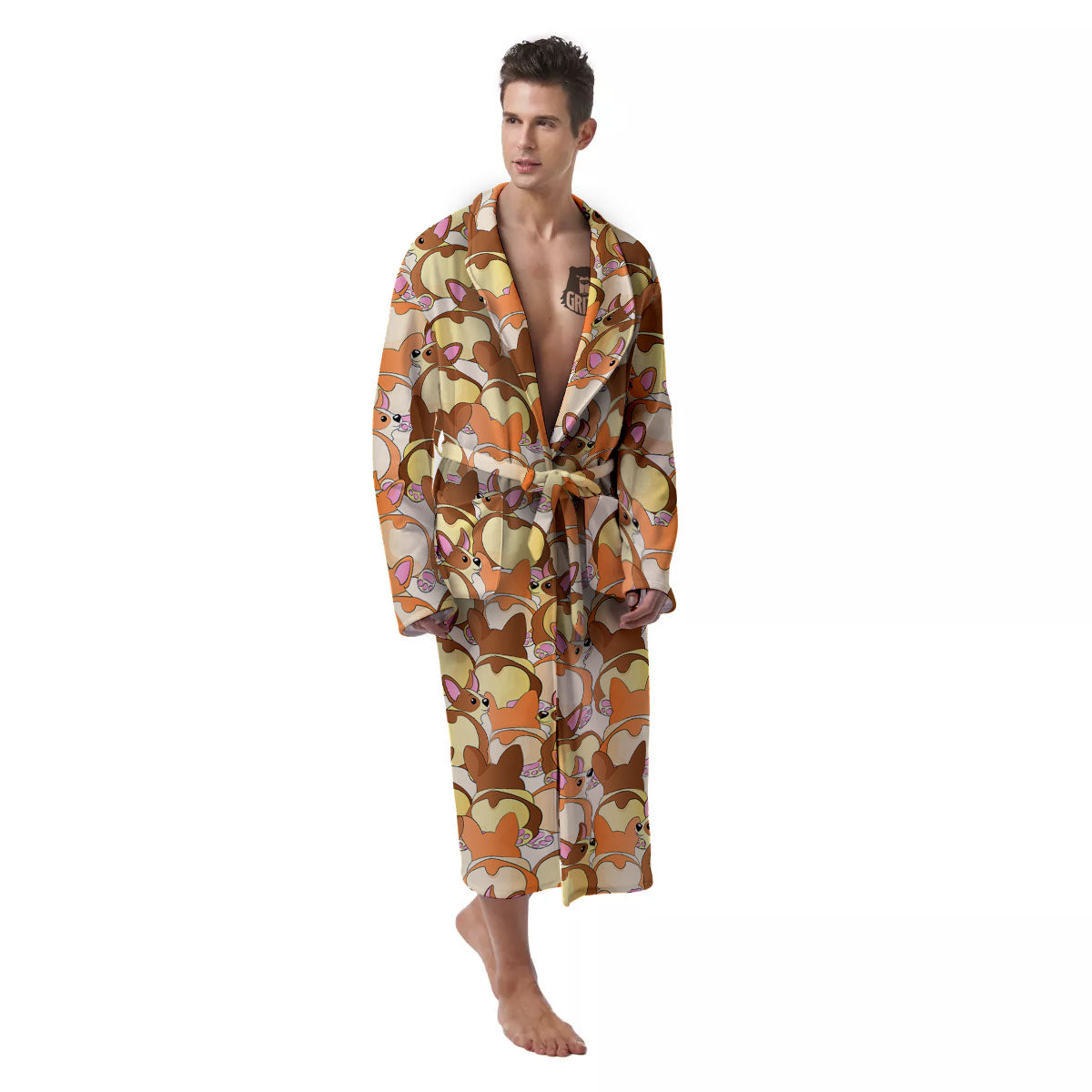Corgi Butt Print Pattern Men's Robe-grizzshop