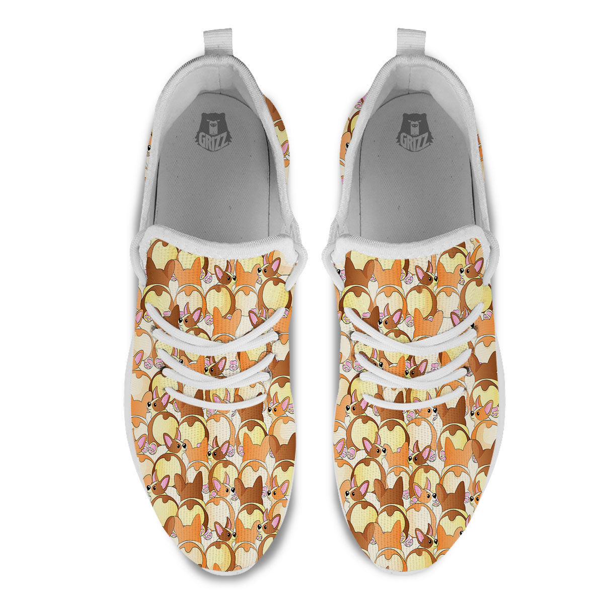Corgi Butt Print Pattern White Athletic Shoes-grizzshop