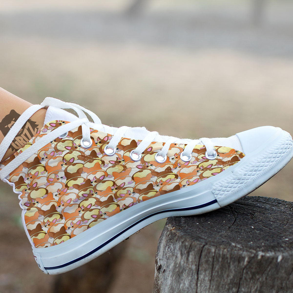 Corgi Butt Print Pattern White High Top Shoes-grizzshop