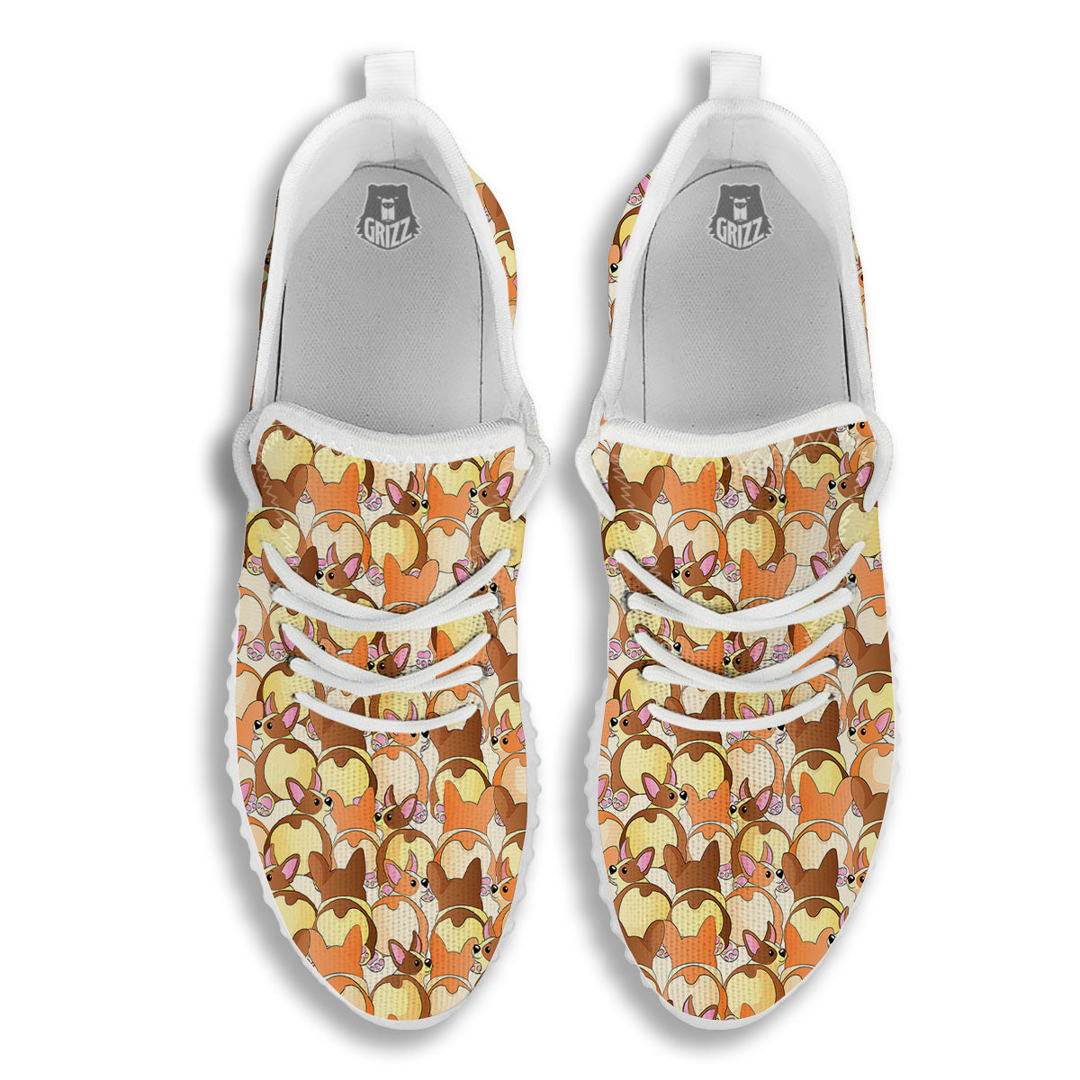 Corgi Butt Print Pattern White Walking Shoes-grizzshop