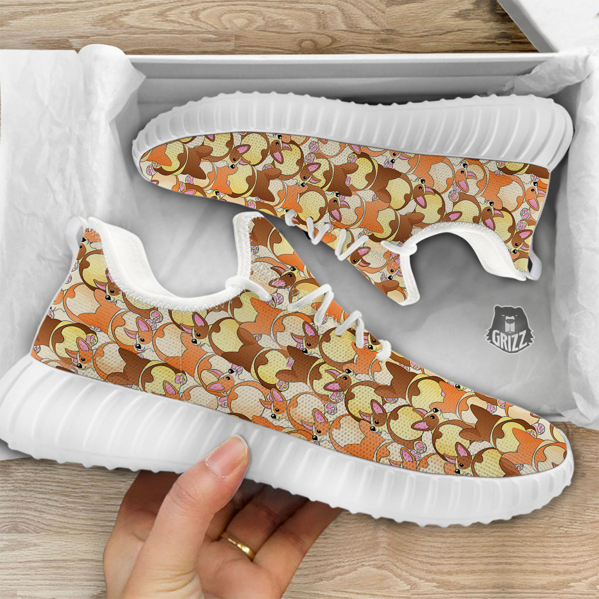Corgi Butt Print Pattern White Walking Shoes-grizzshop