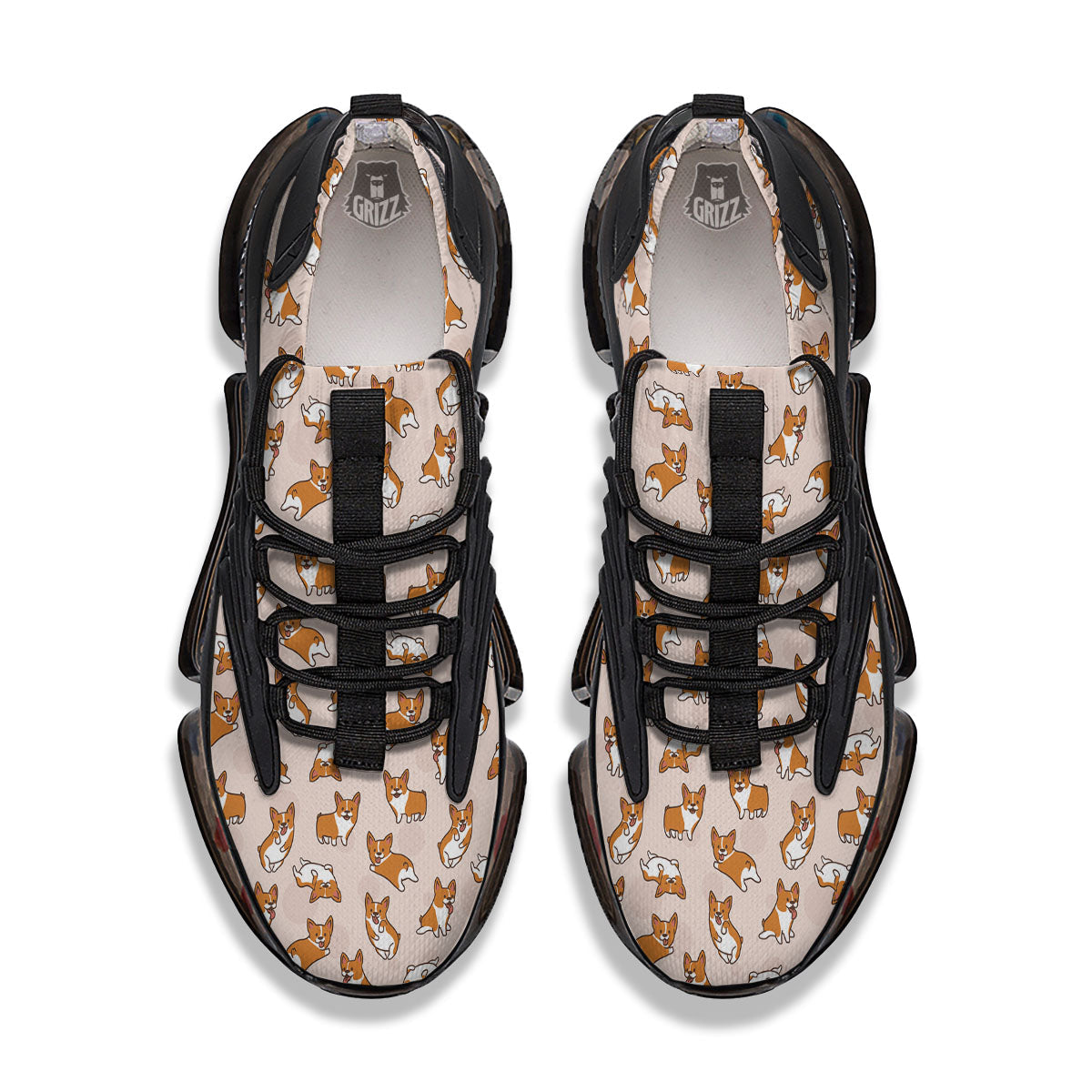 Corgi Cartoon Print Pattern Black Gym Shoes-grizzshop