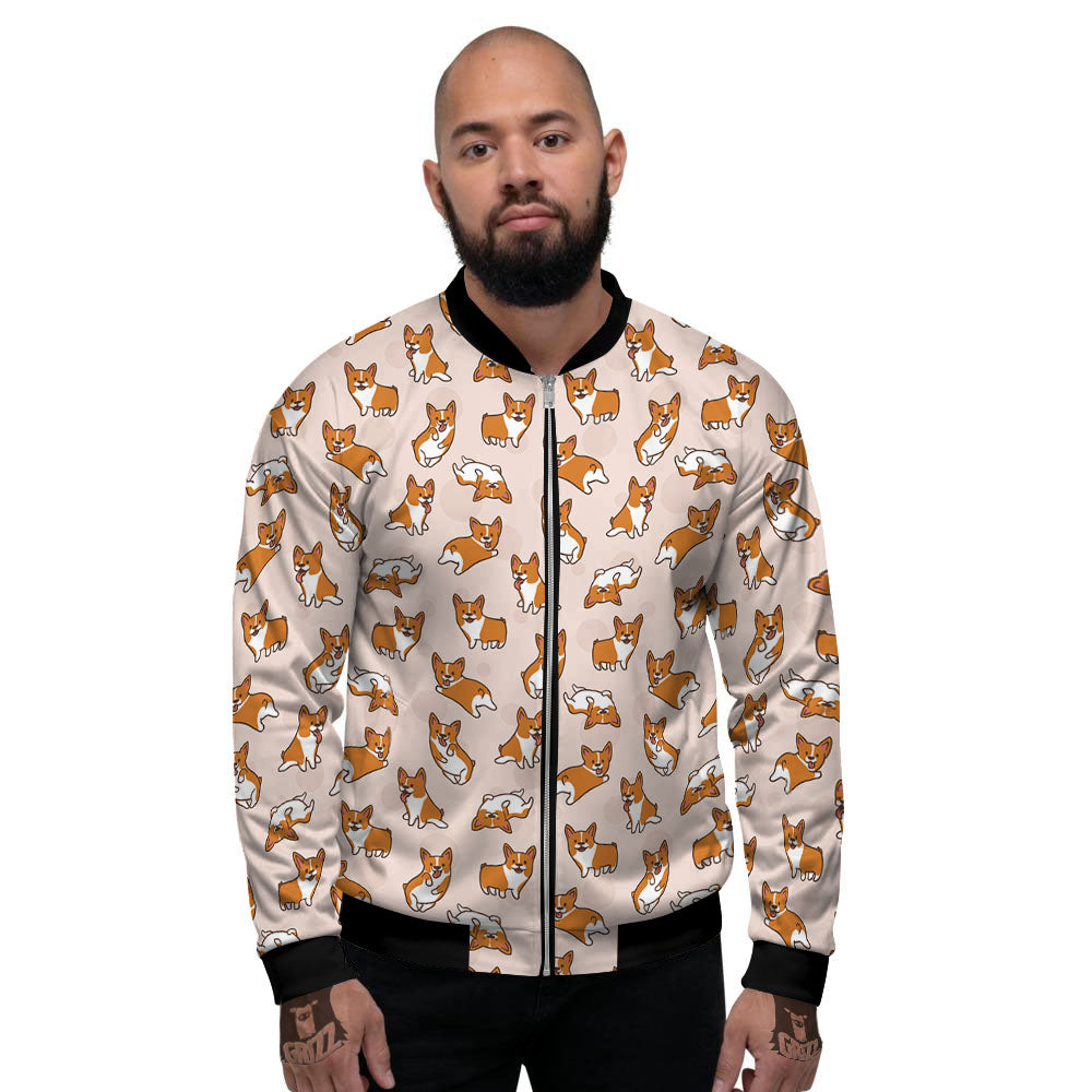 Corgi Cartoon Print Pattern Men's Bomber Jacket-grizzshop