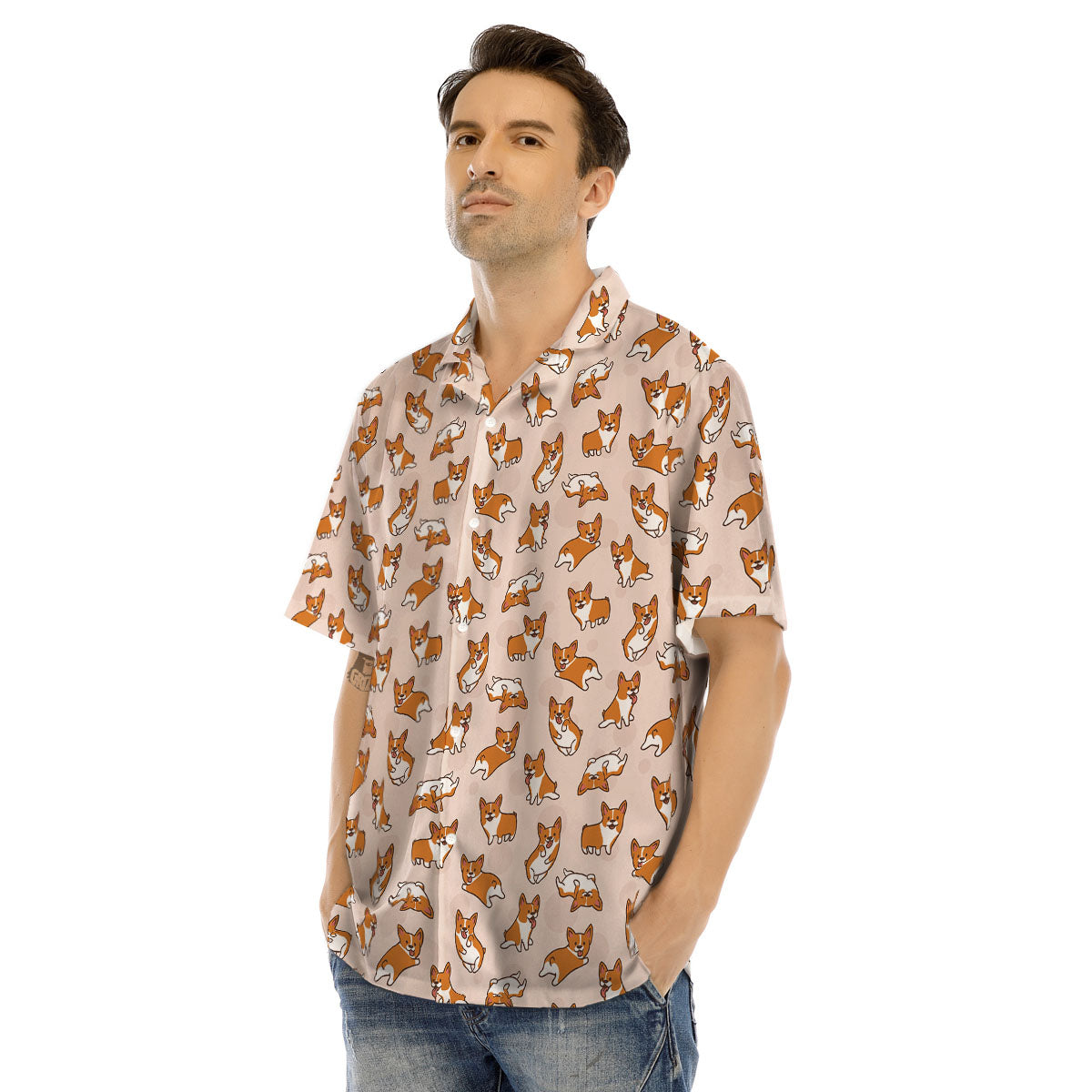 Corgi Cartoon Print Pattern Men's Hawaiian Shirt-grizzshop