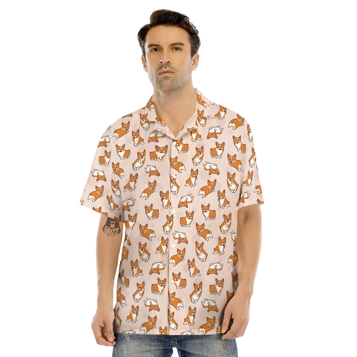 Corgi Cartoon Print Pattern Men's Hawaiian Shirt-grizzshop