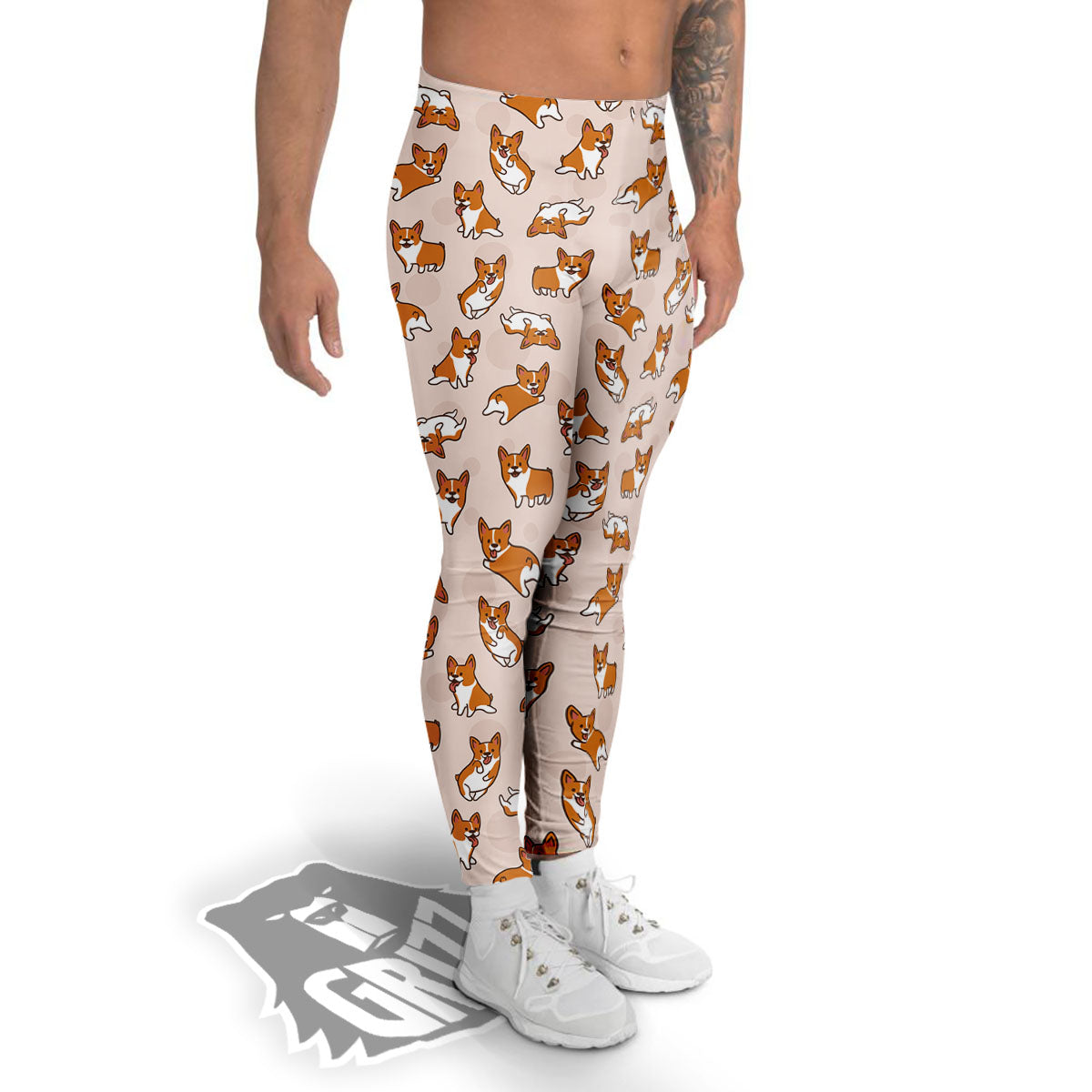 Corgi Cartoon Print Pattern Men's Leggings-grizzshop