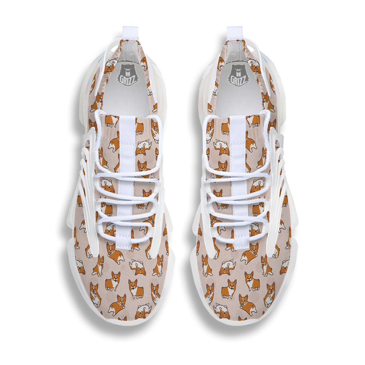 Corgi Cartoon Print Pattern White Gym Shoes-grizzshop