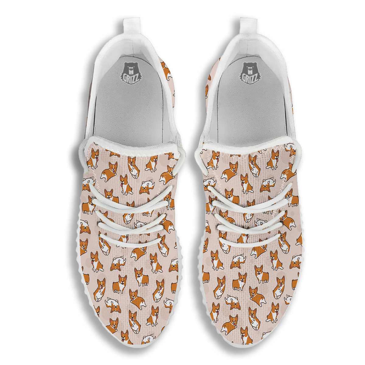 Corgi Cartoon Print Pattern White Walking Shoes-grizzshop