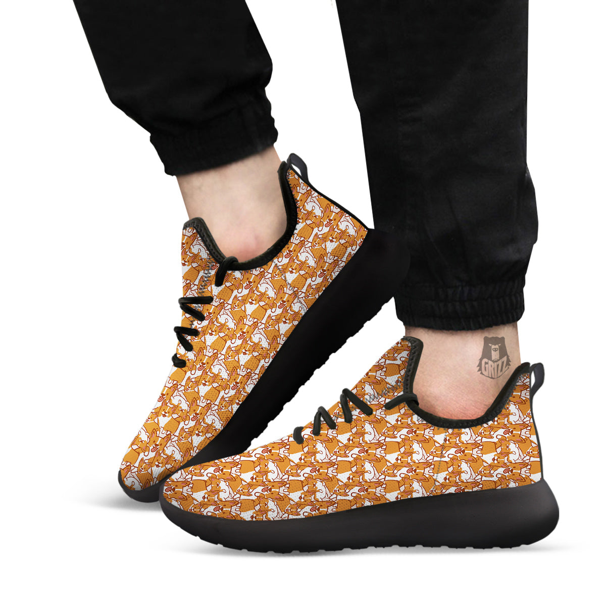 Corgi Cute Print Pattern Black Athletic Shoes-grizzshop