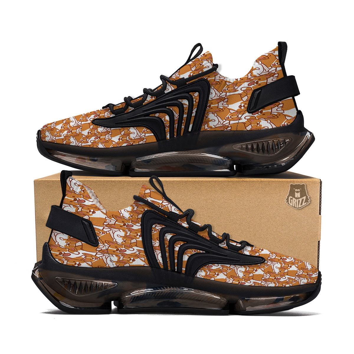 Corgi Cute Print Pattern Black Gym Shoes-grizzshop