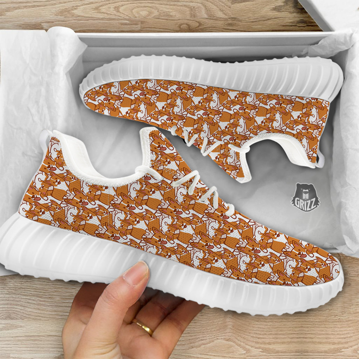 Corgi Cute Print Pattern White Walking Shoes-grizzshop