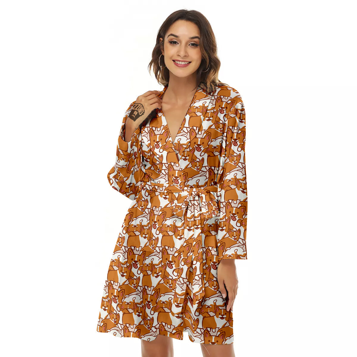 Corgi Cute Print Pattern Women's Robe-grizzshop