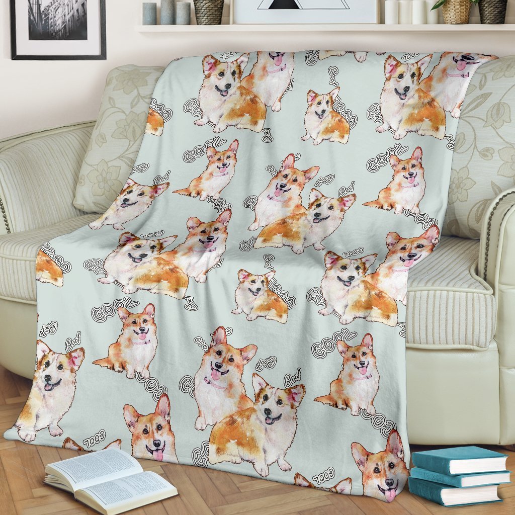 Corgi Gray Pastel Pattern Print Blanket-grizzshop