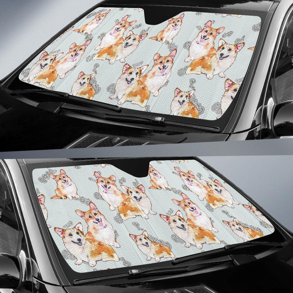 Corgi Gray Pastel Pattern Print Car Sun Shade-grizzshop