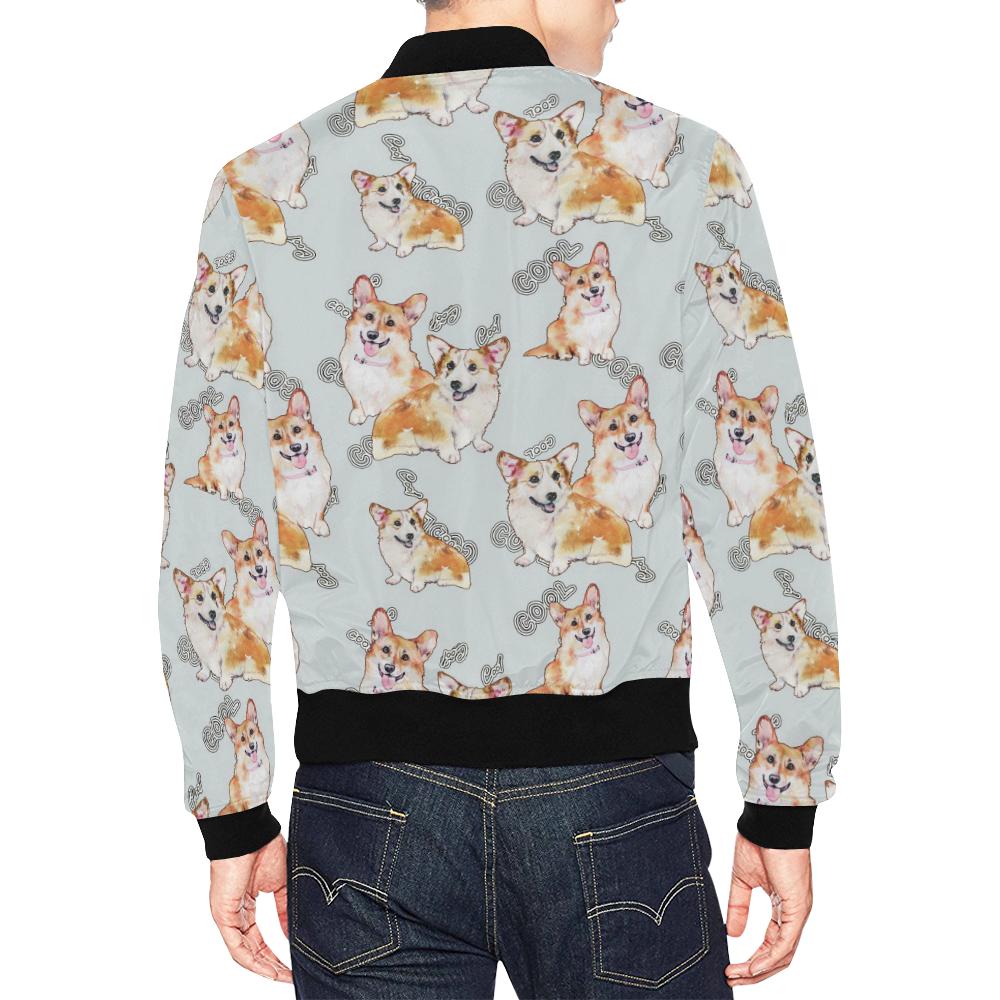 Corgi Gray Pastel Pattern Print Men's Bomber Jacket-grizzshop