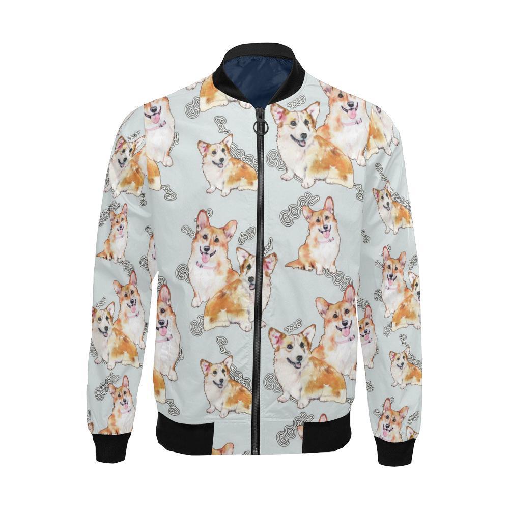 Corgi Gray Pastel Pattern Print Men's Bomber Jacket-grizzshop