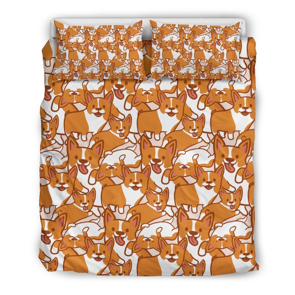 Corgi Multi Pattern Print Duvet Cover Bedding Set-grizzshop