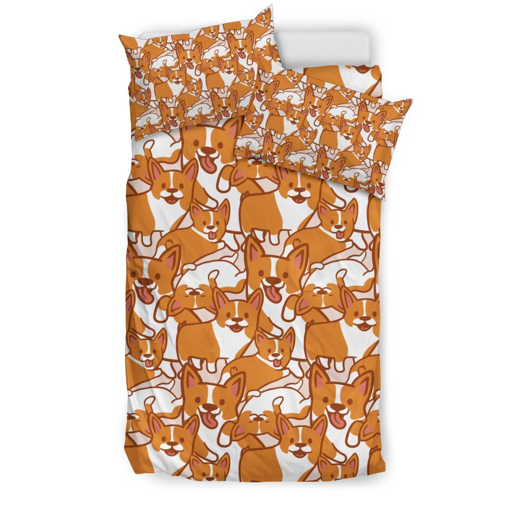 Corgi Multi Pattern Print Duvet Cover Bedding Set-grizzshop