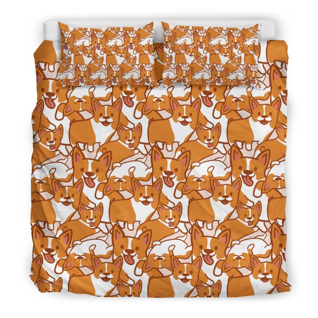 Corgi Multi Pattern Print Duvet Cover Bedding Set-grizzshop
