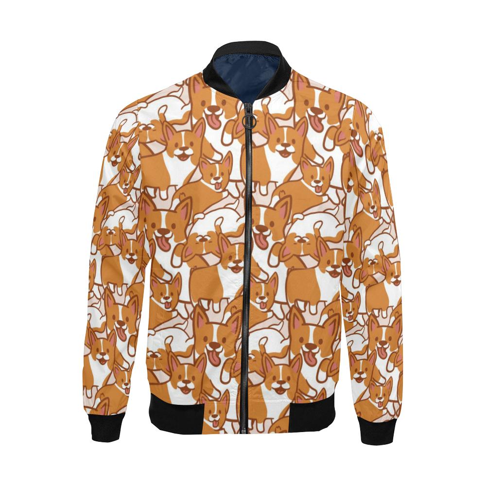 Corgi Multi Pattern Print Men's Bomber Jacket-grizzshop