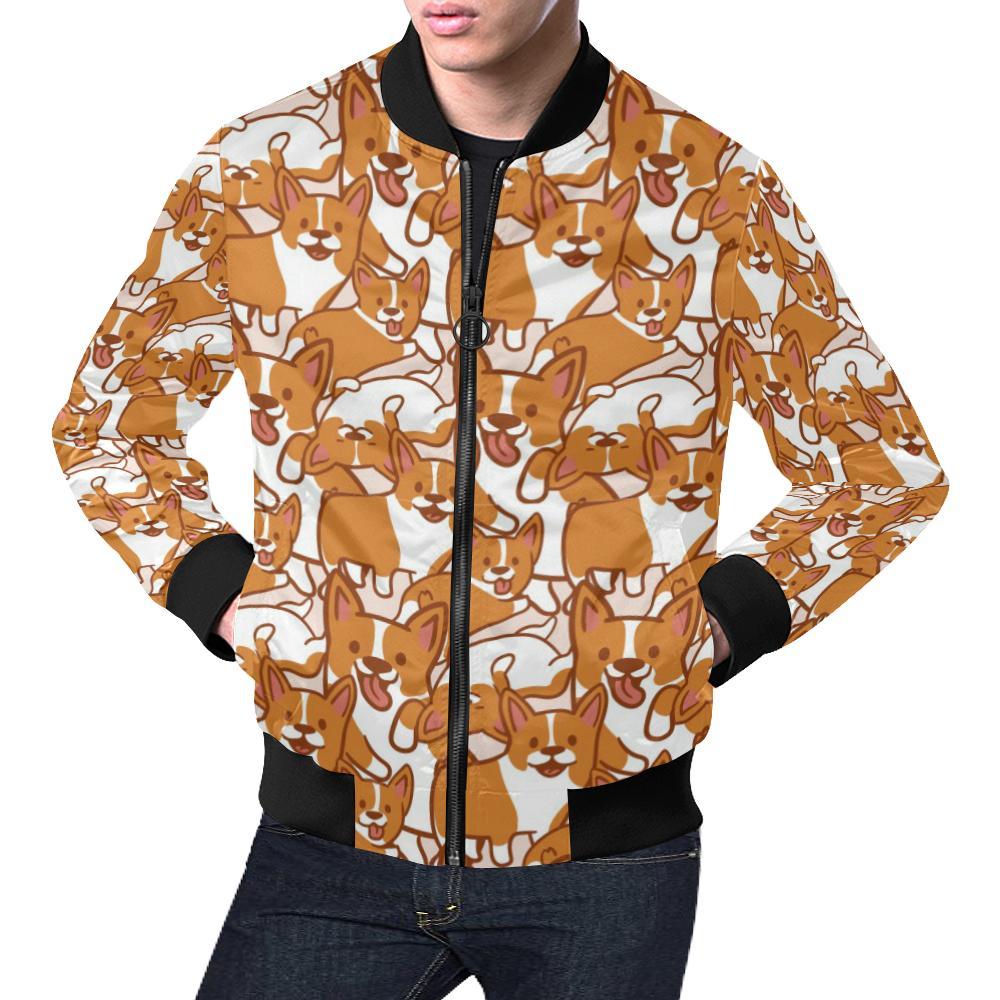 Corgi Multi Pattern Print Men's Bomber Jacket-grizzshop