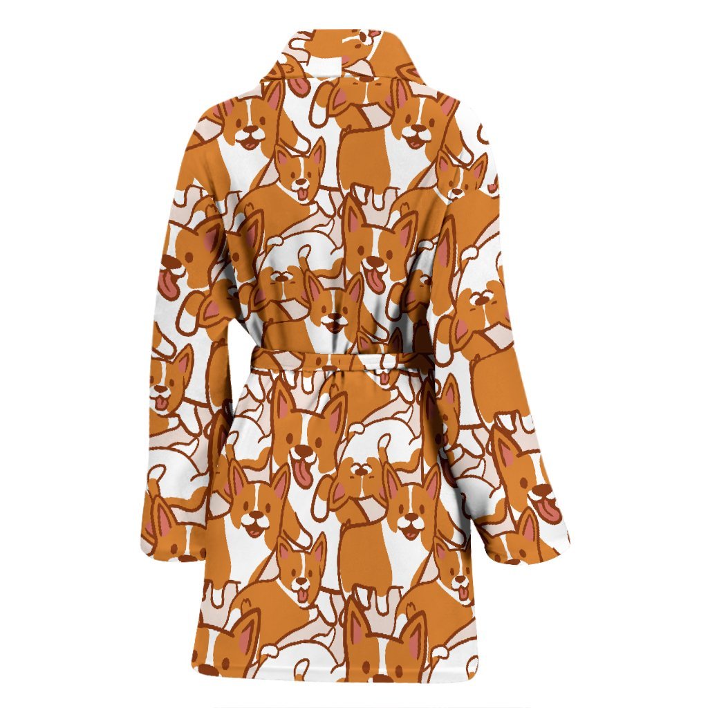 Corgi Multi Pattern Print Women Long Robe-grizzshop