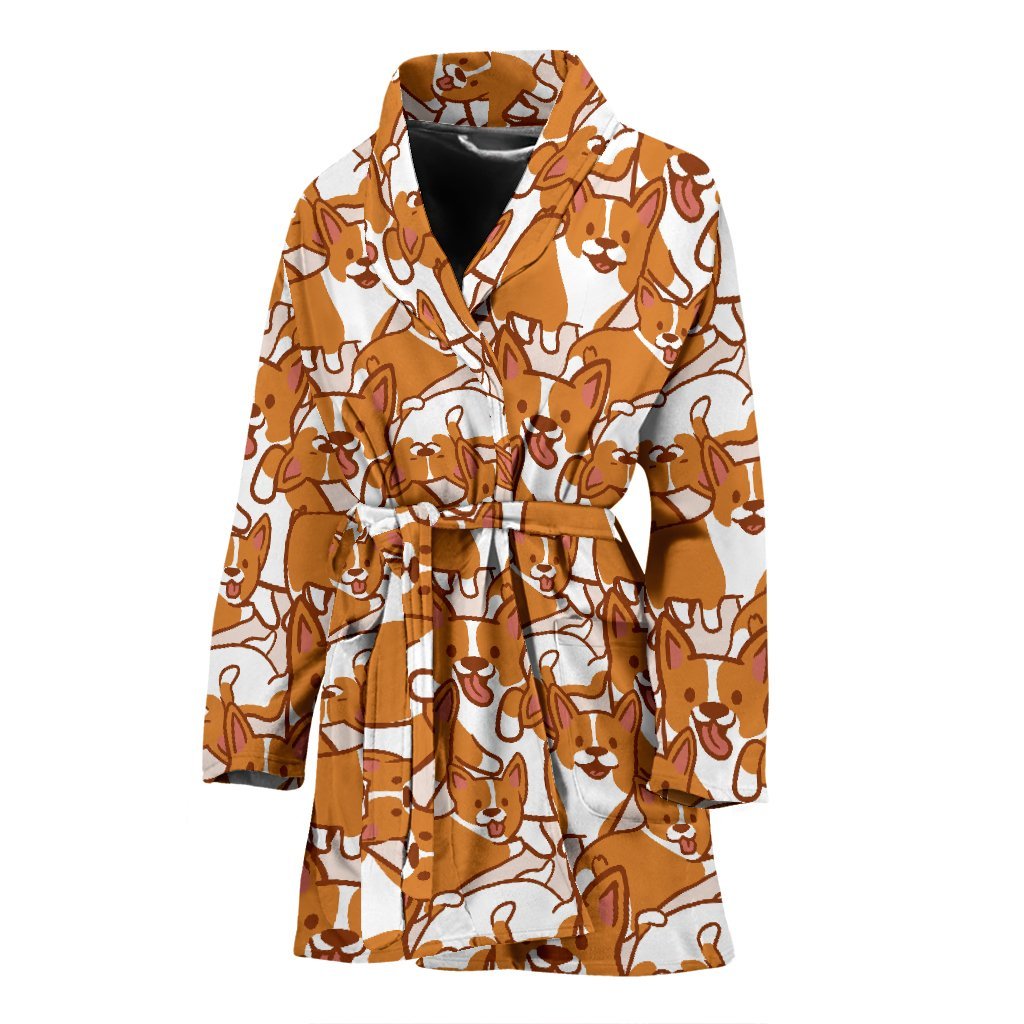 Corgi Multi Pattern Print Women Long Robe-grizzshop