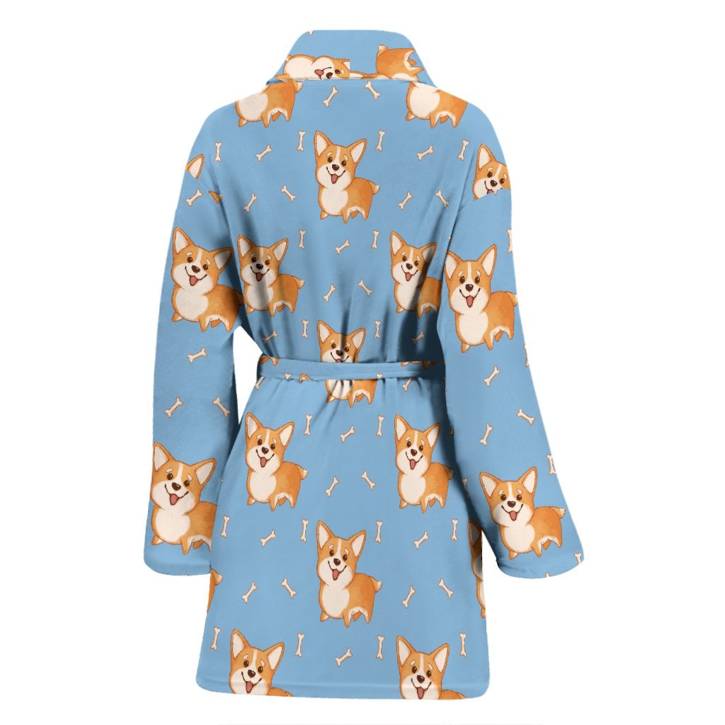 Corgi Pattern Print Women Long Robe-grizzshop