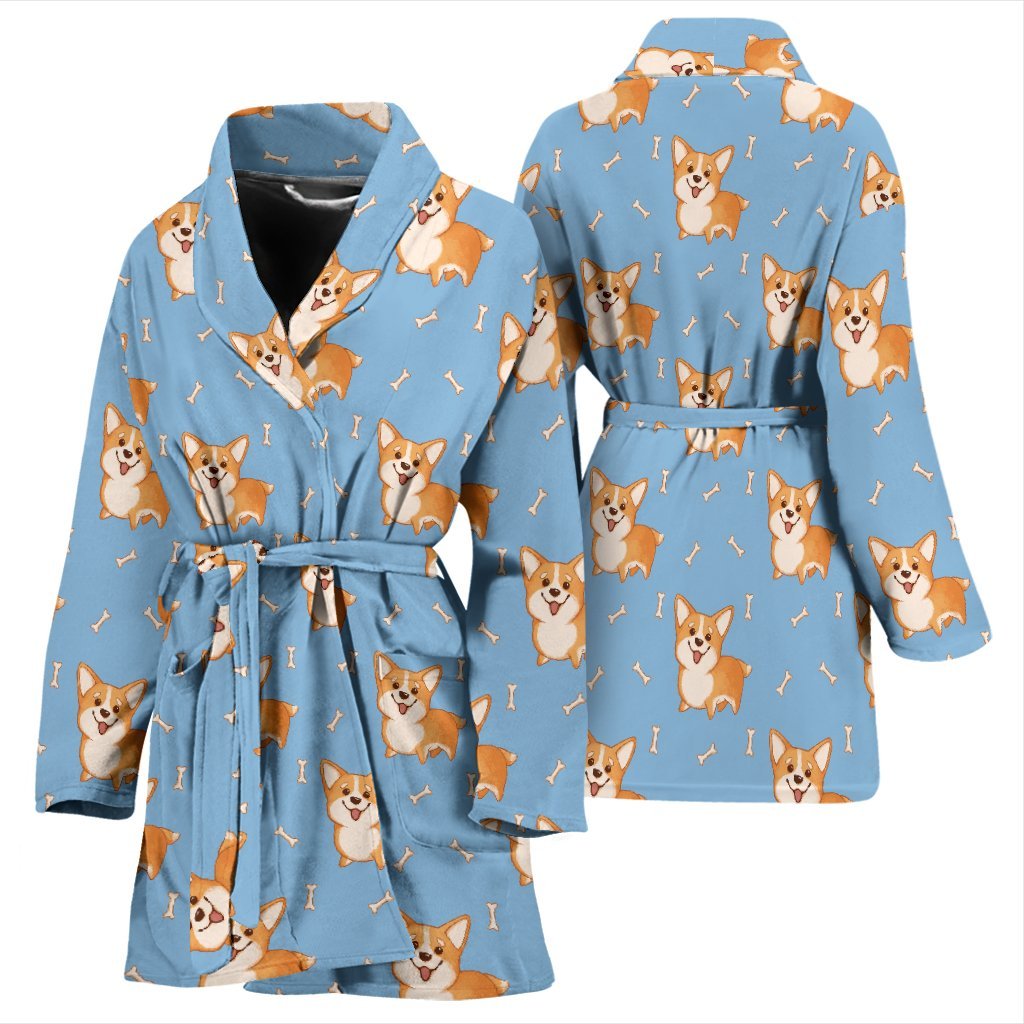 Corgi Pattern Print Women Long Robe-grizzshop
