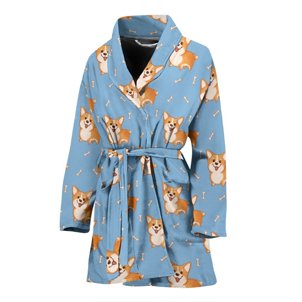 Corgi Pattern Print Women Long Robe-grizzshop