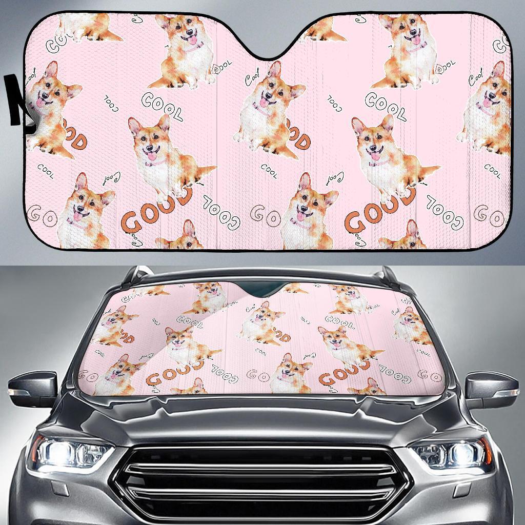 Corgi Pink Pastel Pattern Print Car Sun Shade-grizzshop