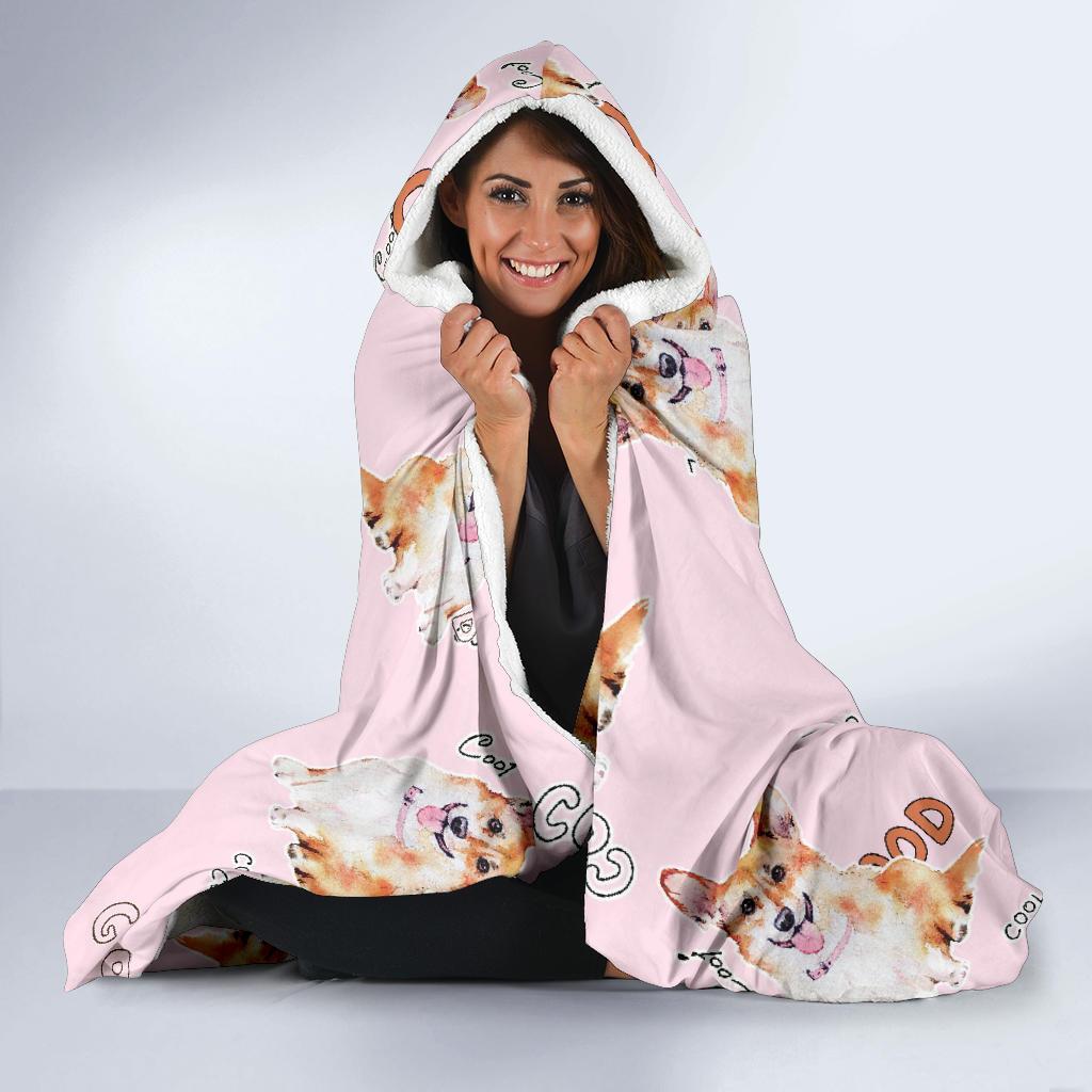 Corgi Pink Pastel Pattern Print Hooded Blanket-grizzshop