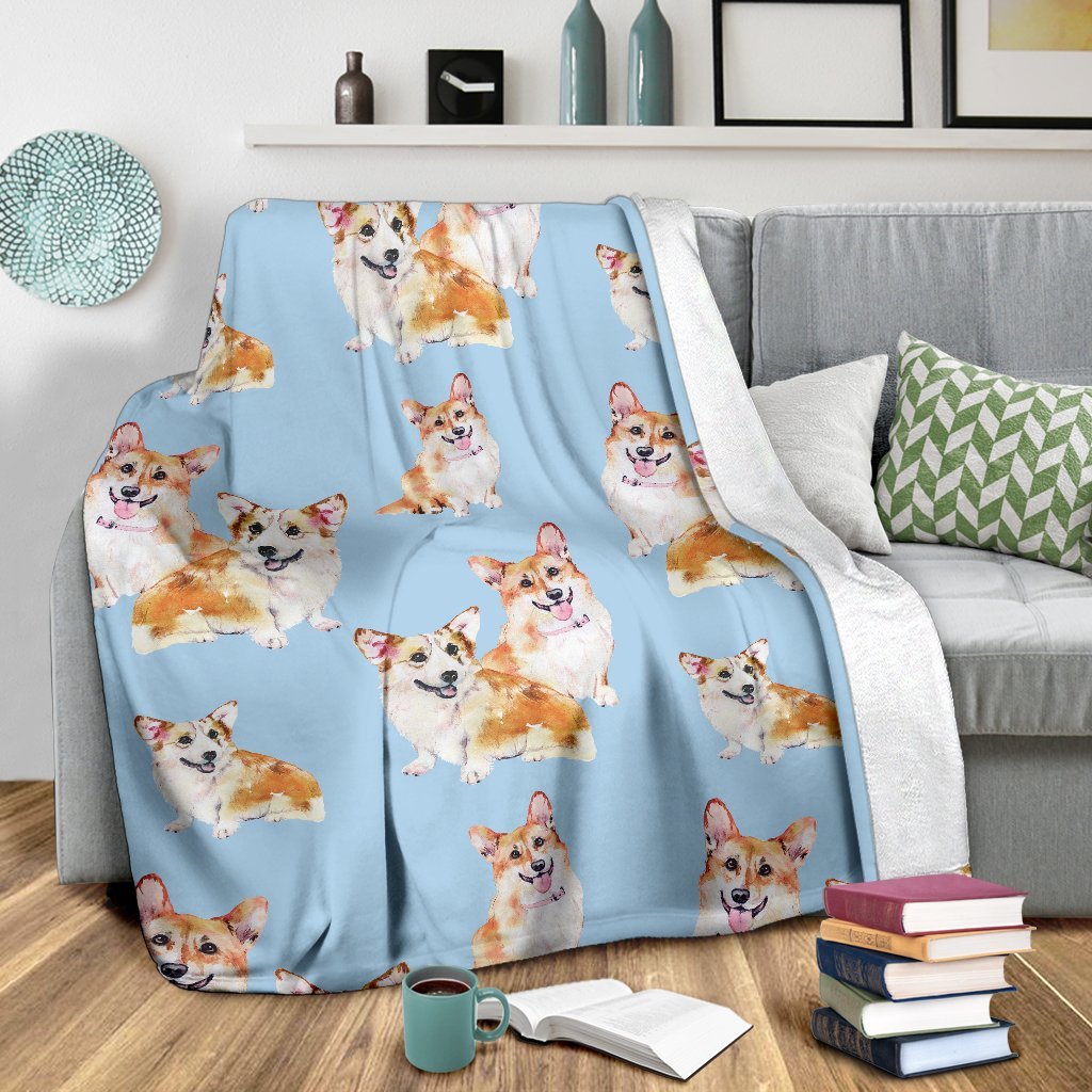 Corgi Portrait Pastel Pattern Print Blanket-grizzshop