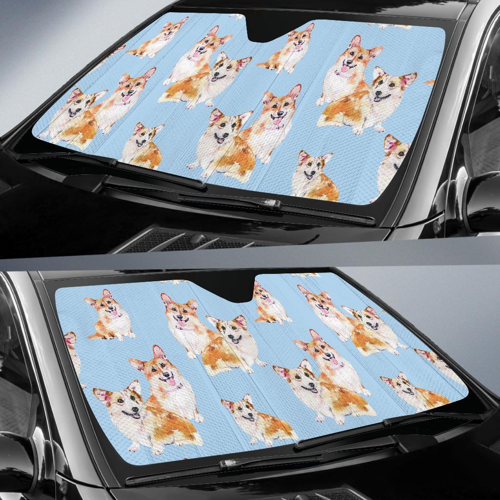 Corgi Portrait Pastel Pattern Print Car Sun Shade-grizzshop