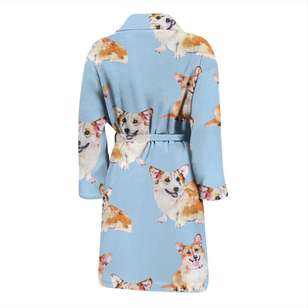 Corgi Portrait Pastel Pattern Print Men Long Robe-grizzshop