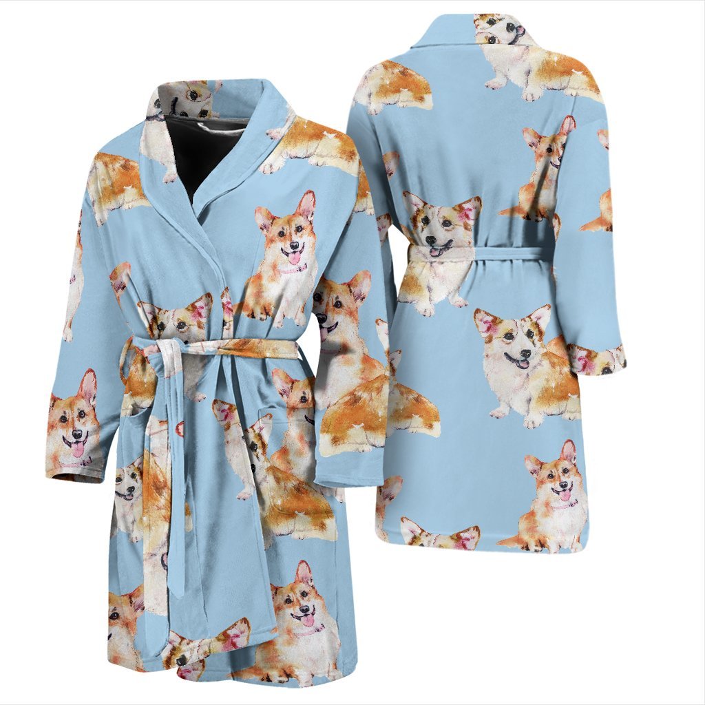 Corgi Portrait Pastel Pattern Print Men Long Robe-grizzshop