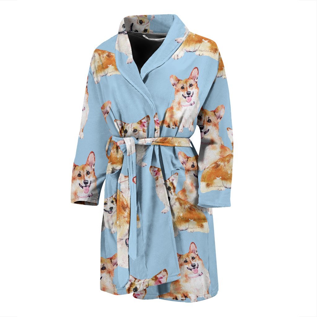 Corgi Portrait Pastel Pattern Print Men Long Robe-grizzshop