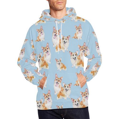 Corgi Portrait Pastel Pattern Print Men Pullover Hoodie-grizzshop