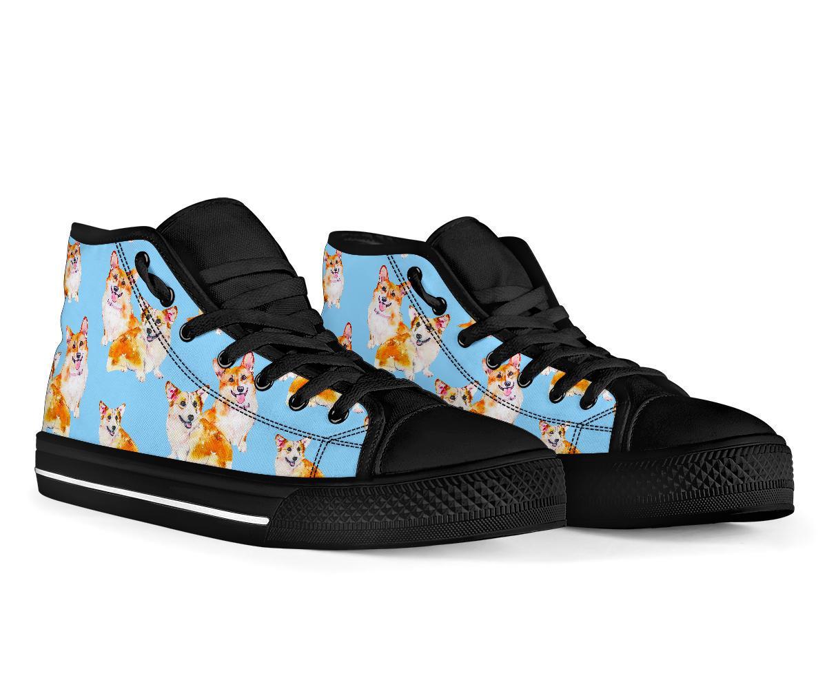 Corgi Portrait Pastel Pattern Print Men Women's High Top Shoes-grizzshop