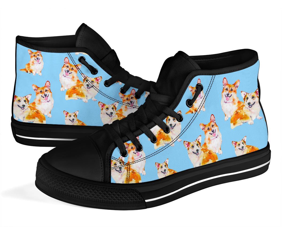 Corgi Portrait Pastel Pattern Print Men Women's High Top Shoes-grizzshop