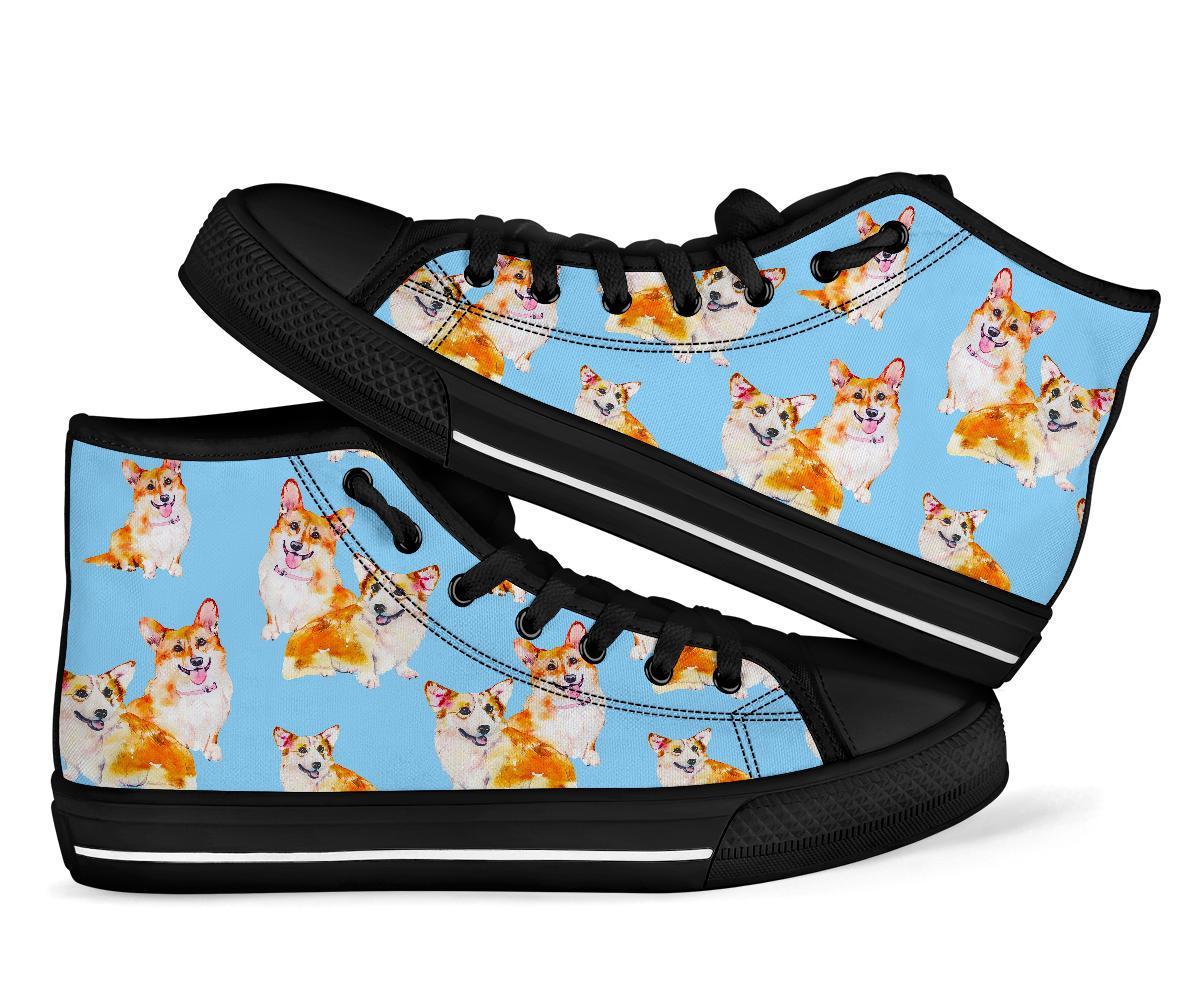 Corgi Portrait Pastel Pattern Print Men Women's High Top Shoes-grizzshop