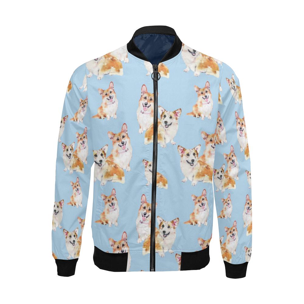 Corgi Portrait Pastel Pattern Print Men's Bomber Jacket-grizzshop