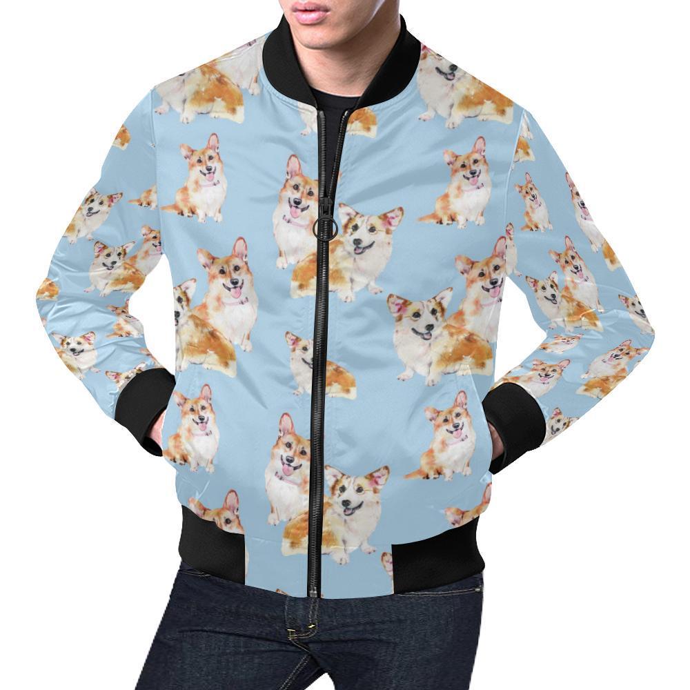 Corgi Portrait Pastel Pattern Print Men's Bomber Jacket-grizzshop