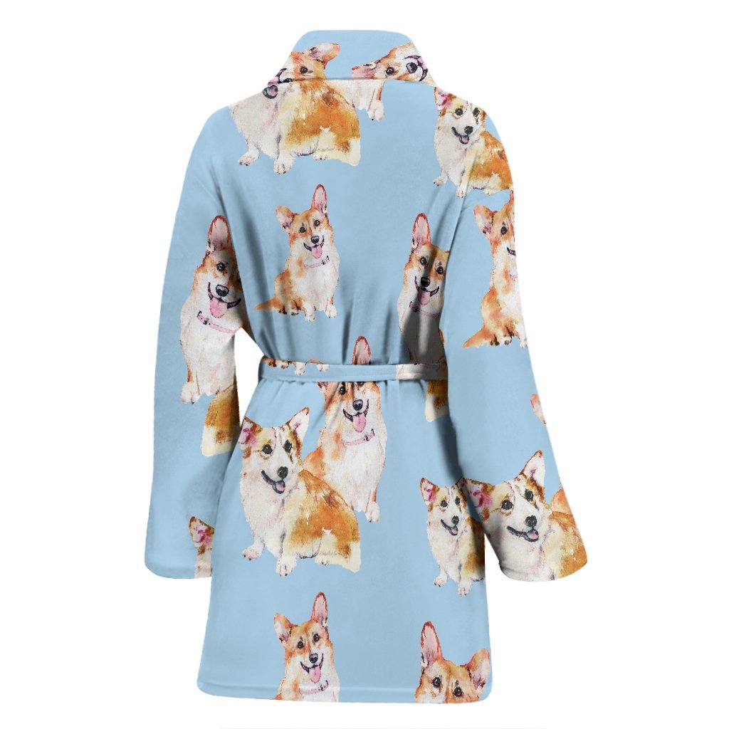 Corgi Portrait Pastel Pattern Print Women Long Robe-grizzshop
