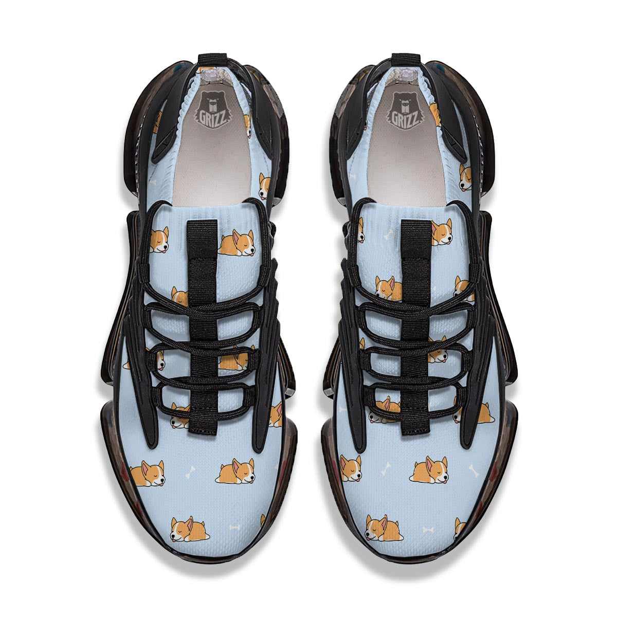 Corgi Sleeping Print Pattern Black Gym Shoes-grizzshop