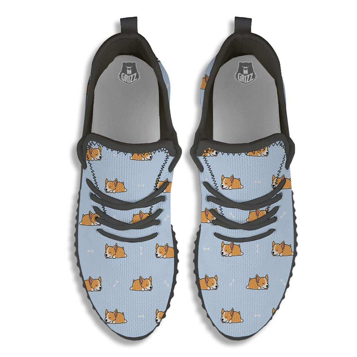 Corgi Sleeping Print Pattern Black Walking Shoes-grizzshop